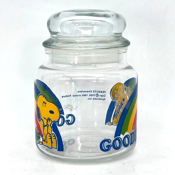 Vintage Peanuts Snoopy & Woodstock Glass Goodies Cookie Candy Jar & Rainbow 5" - Picture 4 of 13